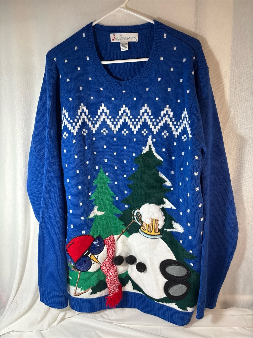 Blue Holiday Snowman Crewneck Sweater XXL